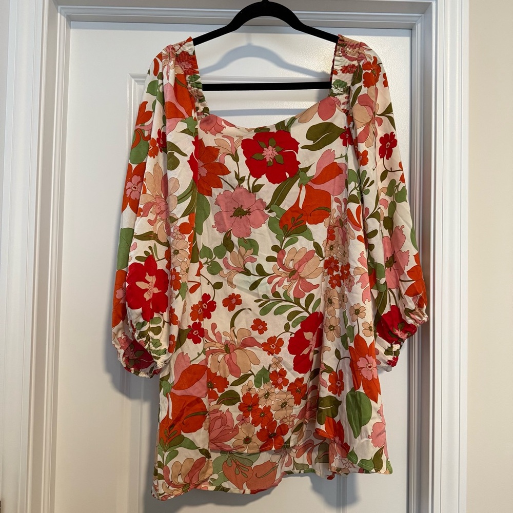 Hayden Floral Square-Neck Tunic in Red, Pink & Green